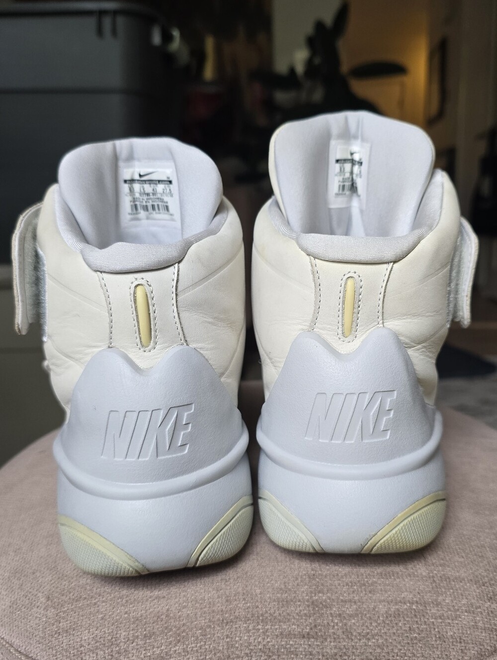 Nike Men's 9.5 White High Top Velcro Strap Leather Sneakers - Picture 5 of 7
